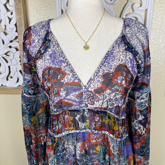Maeve | Anthropologie Annabella Maxi Dress Boho Tiered Ruffled V-Neck Size 4 - Picture 4 of 11